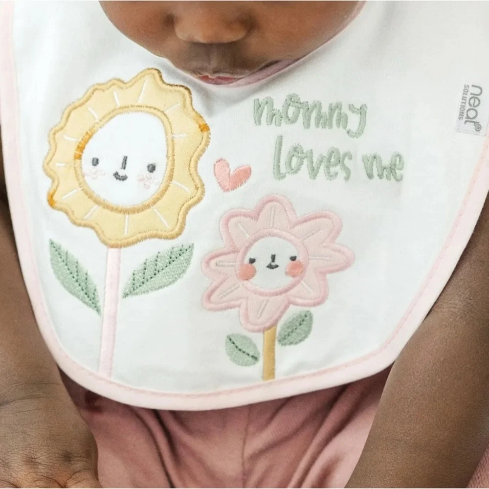 New - Neat Solutions 3 Pack Girl Print & Solid Infant Milk Bibs